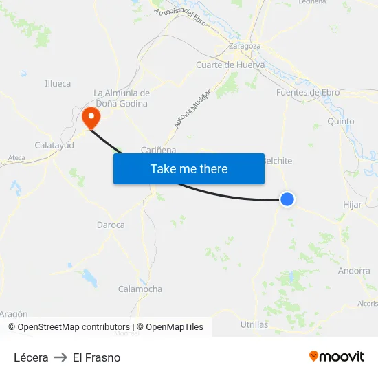 Lécera to El Frasno map
