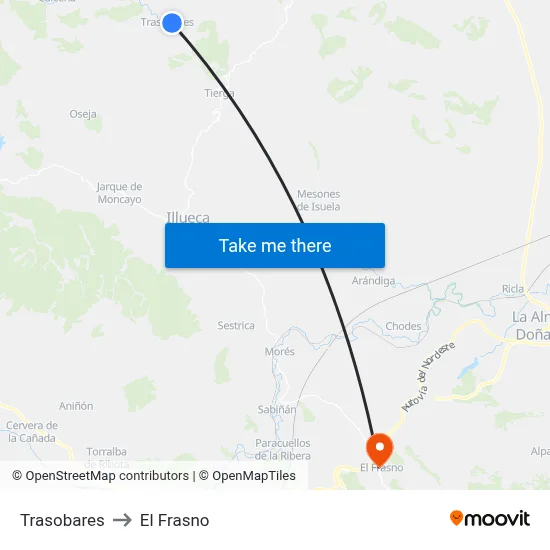 Trasobares to El Frasno map