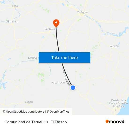 Comunidad de Teruel to El Frasno map