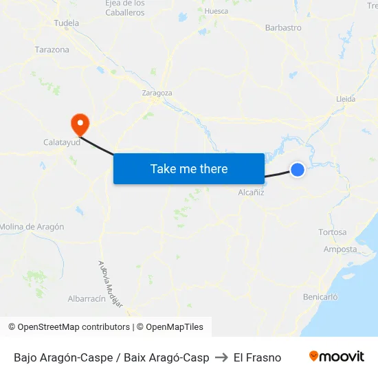 Bajo Aragón-Caspe / Baix Aragó-Casp to El Frasno map