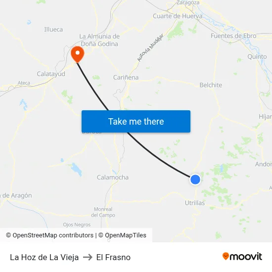 La Hoz de La Vieja to El Frasno map