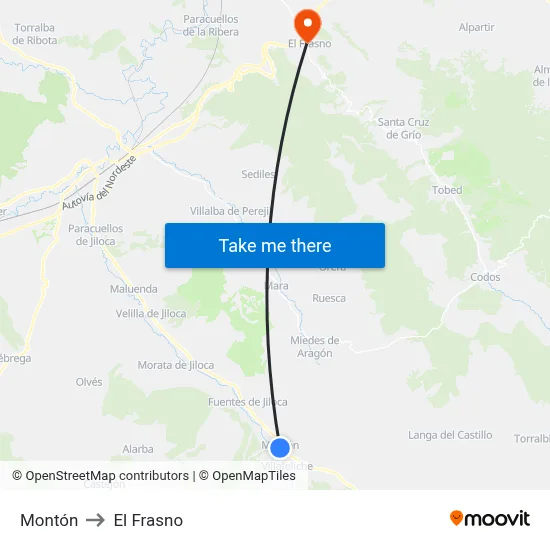 Montón to El Frasno map