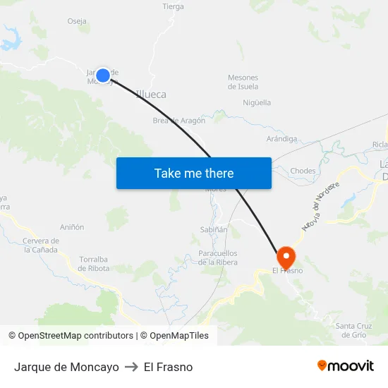 Jarque de Moncayo to El Frasno map