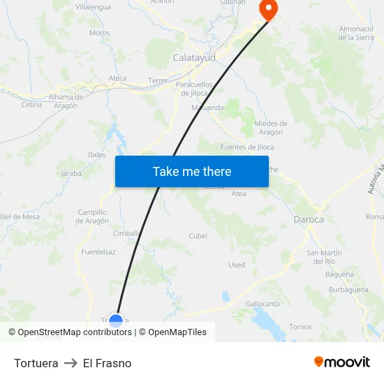 Tortuera to El Frasno map