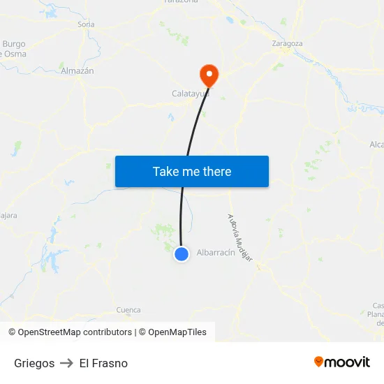 Griegos to El Frasno map
