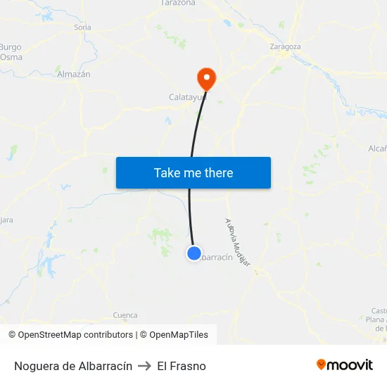 Noguera de Albarracín to El Frasno map