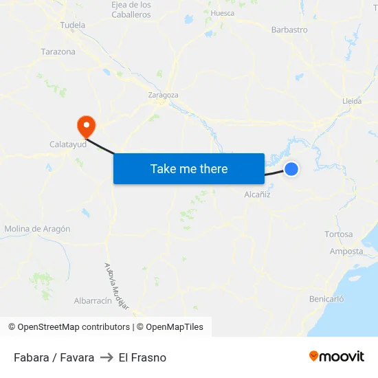 Fabara / Favara to El Frasno map