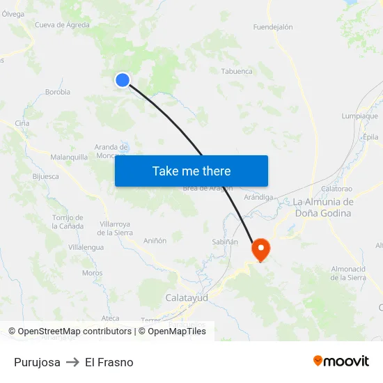 Purujosa to El Frasno map