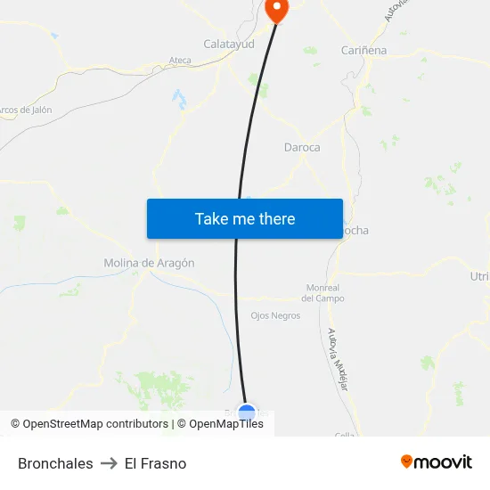 Bronchales to El Frasno map