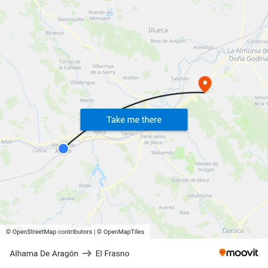 Alhama De Aragón to El Frasno map