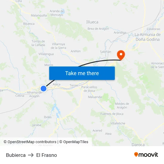 Bubierca to El Frasno map