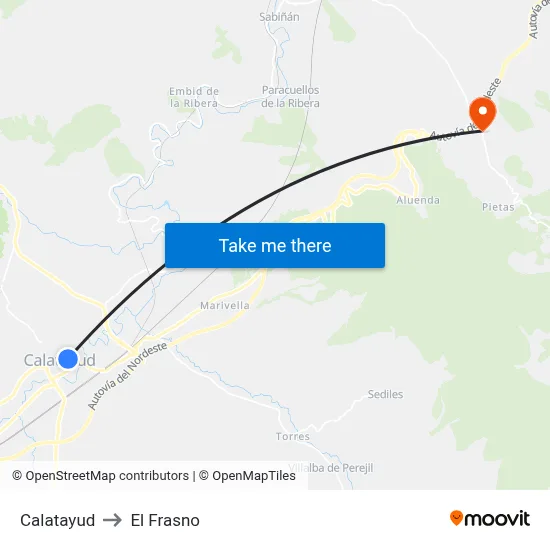 Calatayud to El Frasno map
