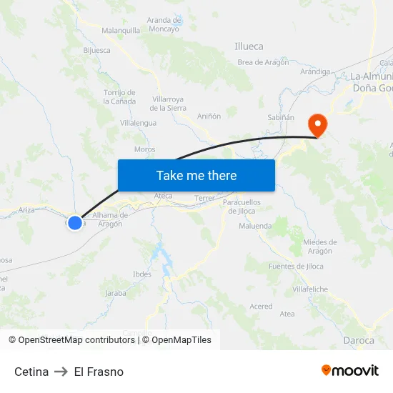 Cetina to El Frasno map