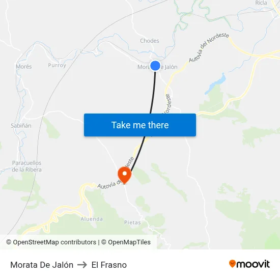 Morata De Jalón to El Frasno map