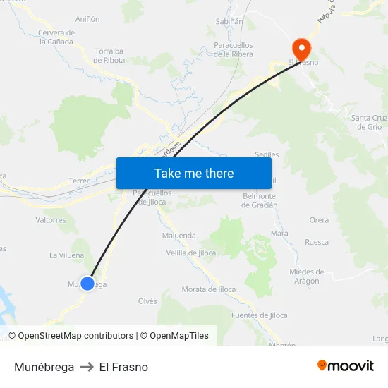 Munébrega to El Frasno map