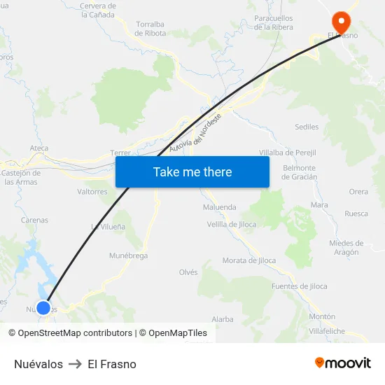 Nuévalos to El Frasno map