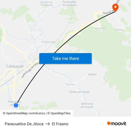 Paracuellos De Jiloca to El Frasno map