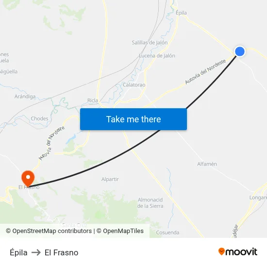 Épila to El Frasno map