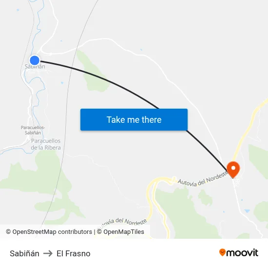 Sabiñán to El Frasno map