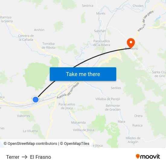 Terrer to El Frasno map