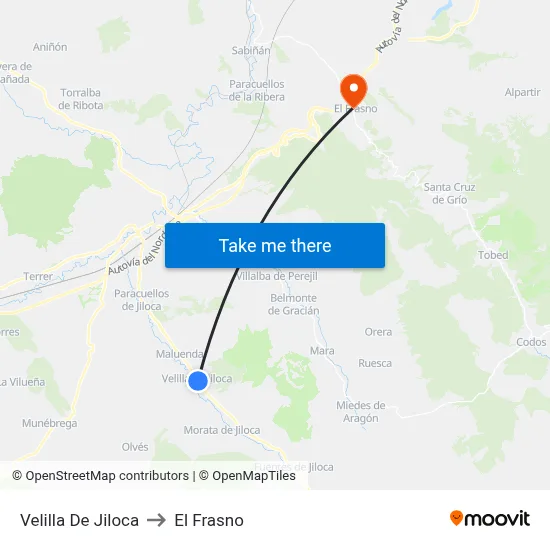 Velilla De Jiloca to El Frasno map