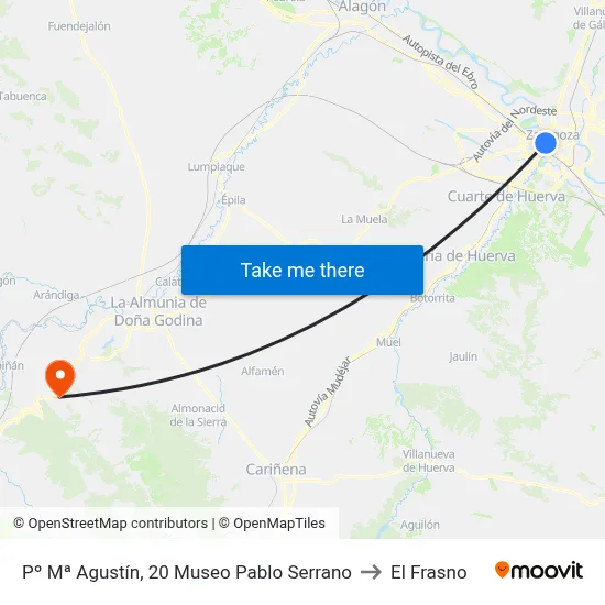 Pº Mª Agustín, 20 Museo Pablo Serrano to El Frasno map