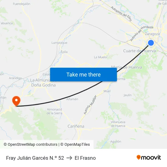 Fray Julián Garcés N.º 52 to El Frasno map