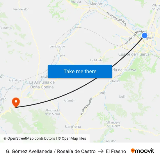 G. Gómez Avellaneda / Rosalía de Castro to El Frasno map