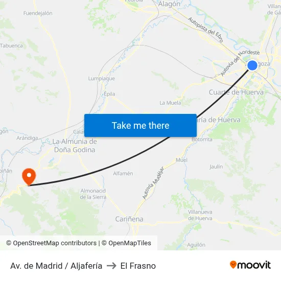 Av. de Madrid / Aljafería to El Frasno map