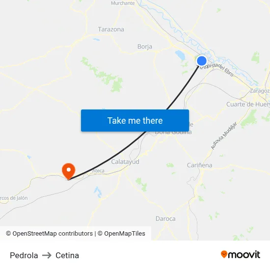 Pedrola to Cetina map