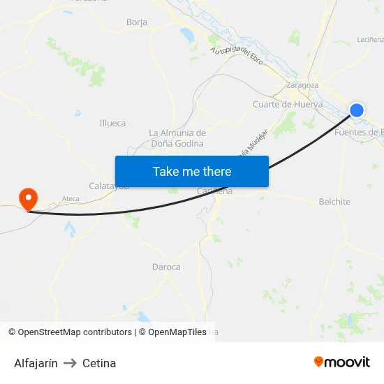 Alfajarín to Cetina map