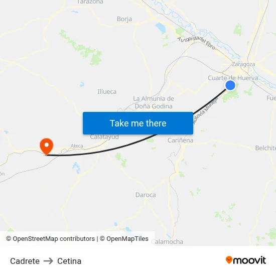 Cadrete to Cetina map