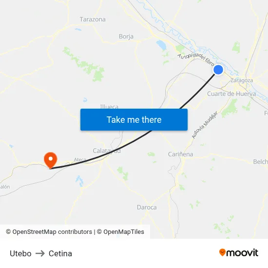 Utebo to Cetina map