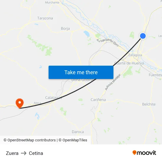 Zuera to Cetina map