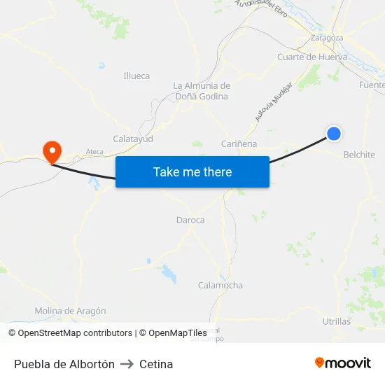 Puebla de Albortón to Cetina map