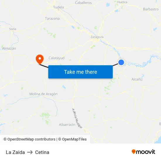 La Zaida to Cetina map