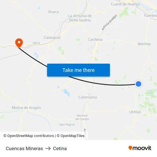 Cuencas Mineras to Cetina map