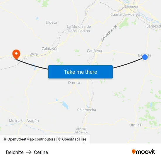 Belchite to Cetina map