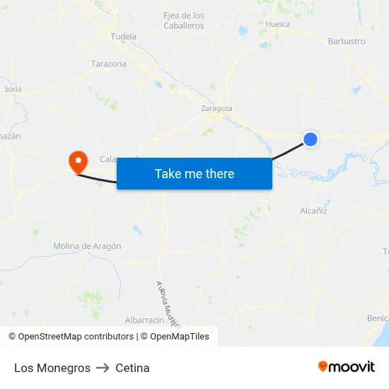 Los Monegros to Cetina map