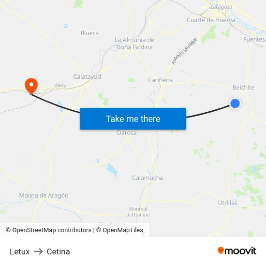 Letux to Cetina map