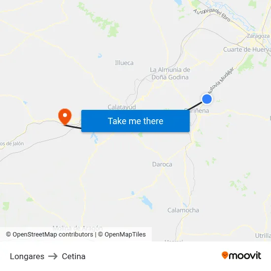Longares to Cetina map
