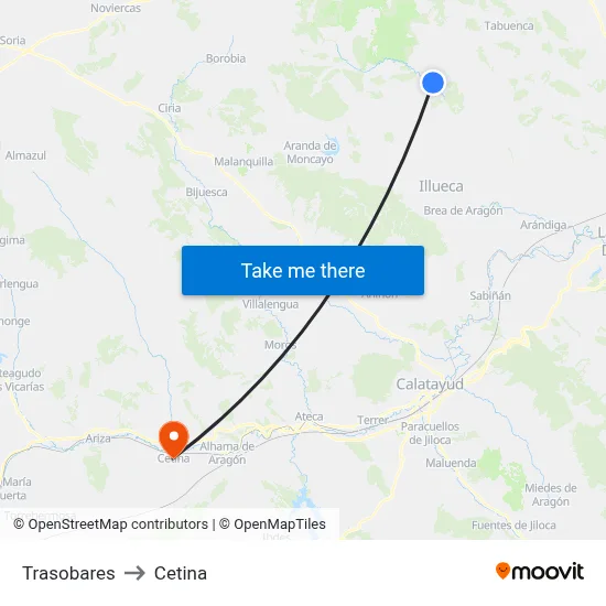 Trasobares to Cetina map
