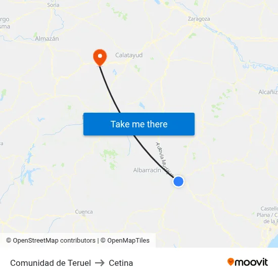 Comunidad de Teruel to Cetina map