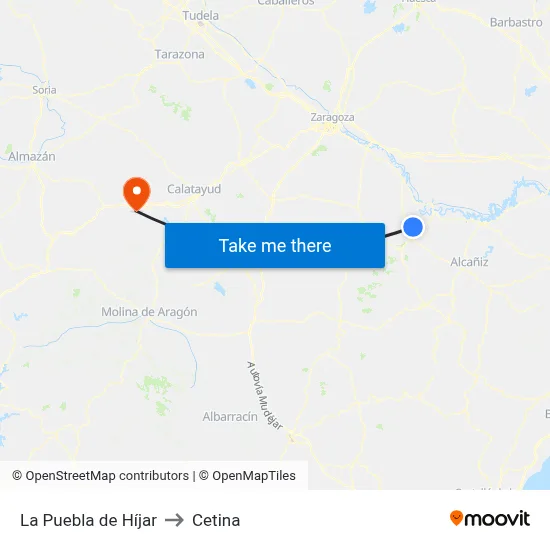 La Puebla de Híjar to Cetina map