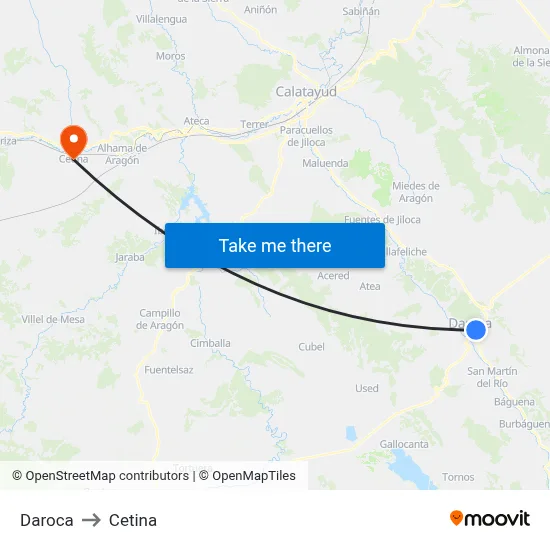 Daroca to Cetina map