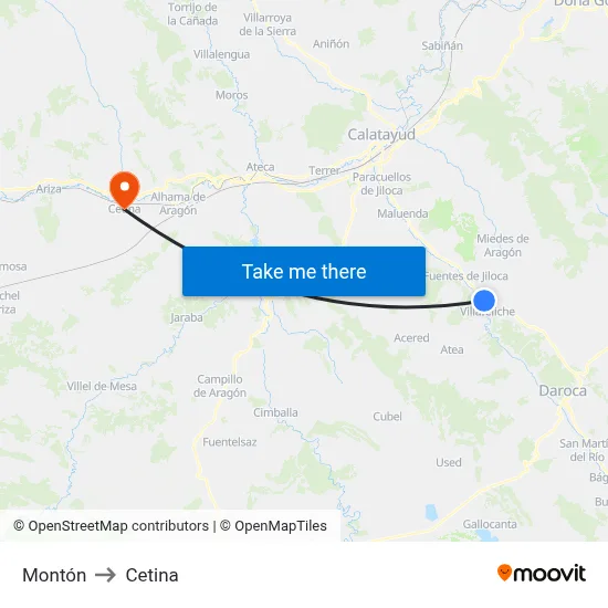 Montón to Cetina map