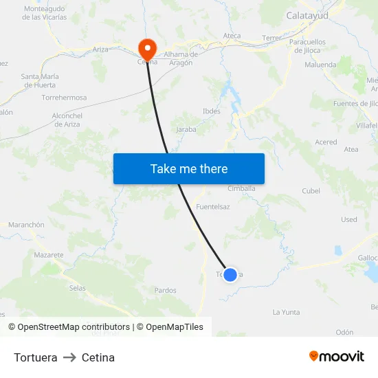 Tortuera to Cetina map