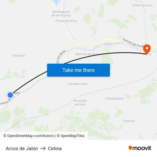 Arcos de Jalón to Cetina map