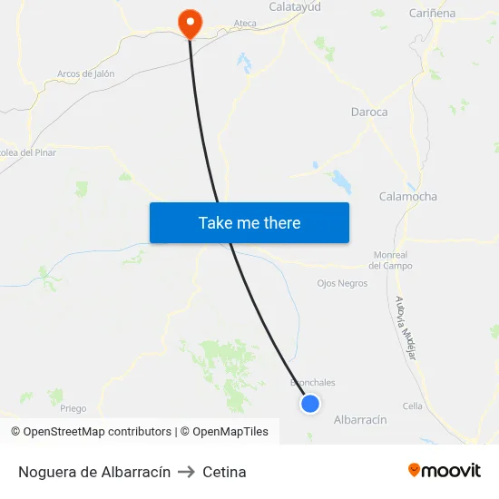 Noguera de Albarracín to Cetina map