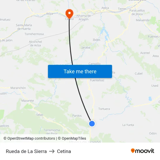 Rueda de La Sierra to Cetina map